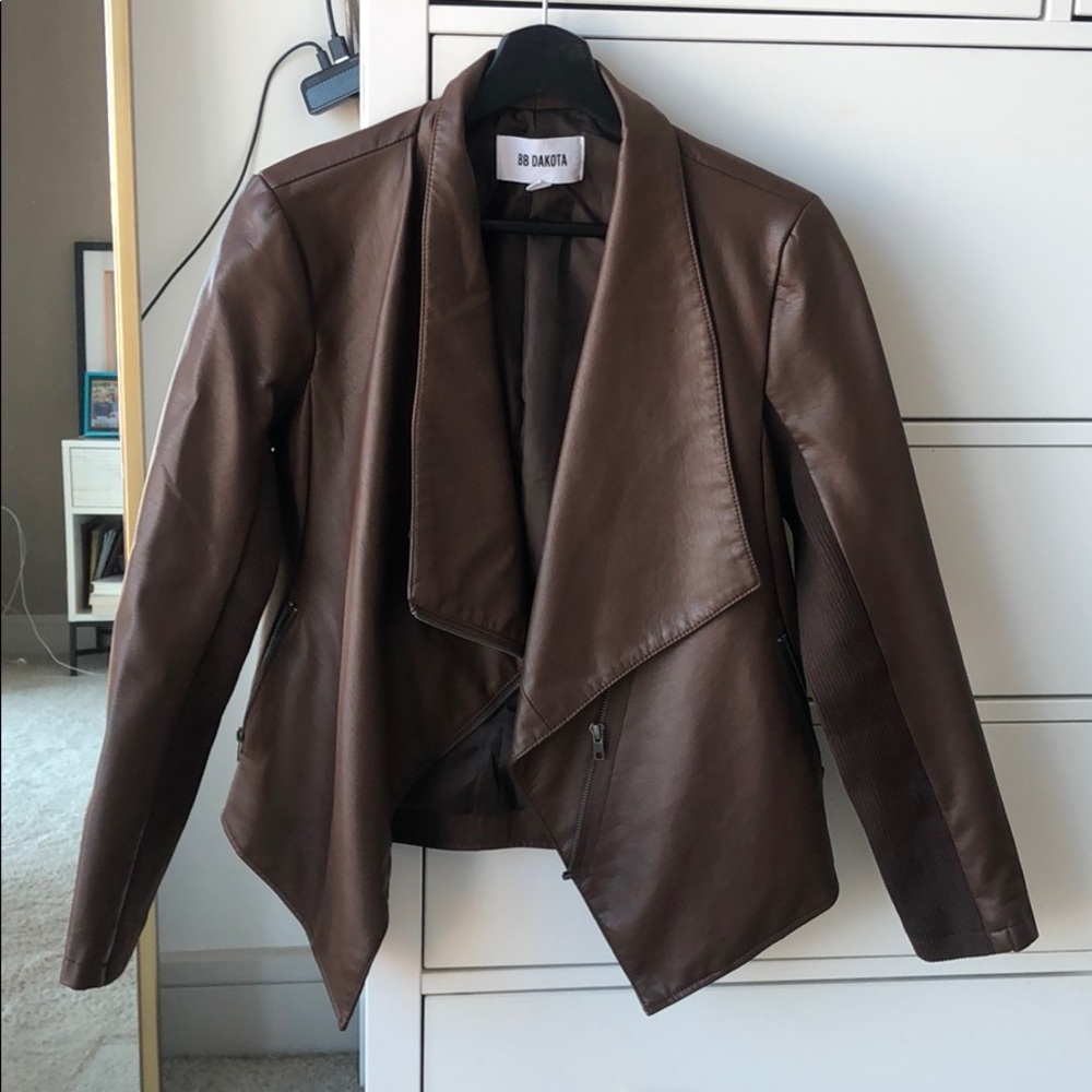 BB Dakota Brown Vegan Leather Jacket, Brown.